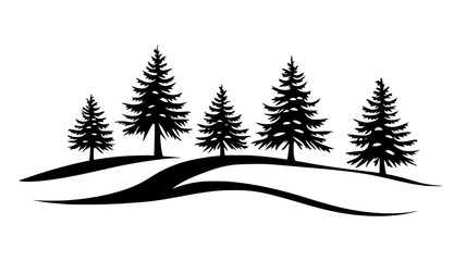 Obraz premium Spruce trees forming a windbreak on a snowy field, Plant Digital Art