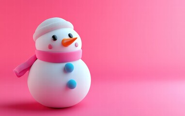 3D cute Snowman on bright pink background