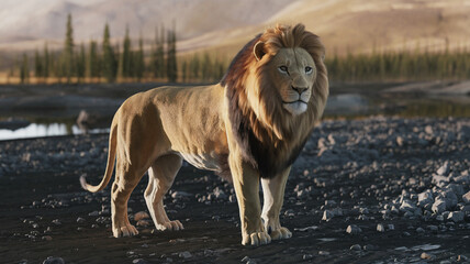 Majestic Lion Standing Proudly on Rocky Terrain