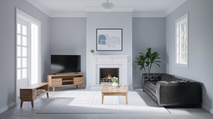 Fototapeta premium Modern Living Room Interior Design with Fireplace