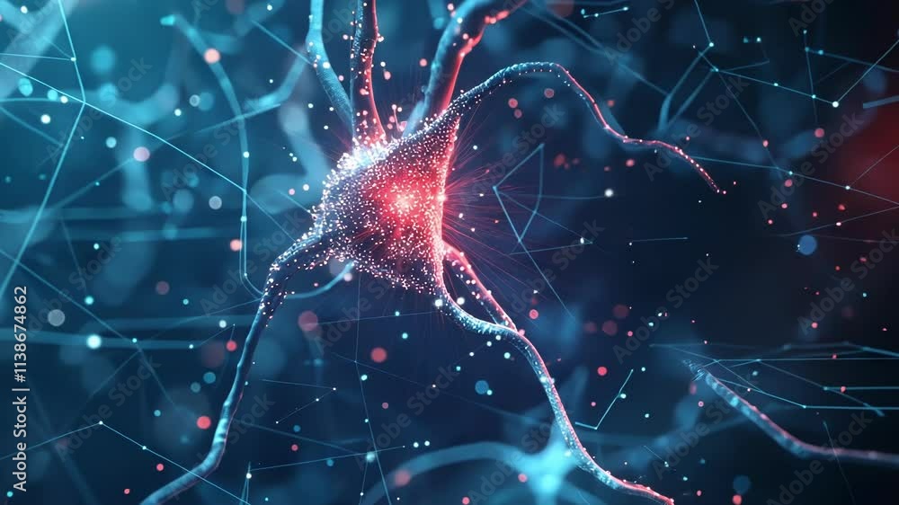 Poster complex network of interconnected neurons transmitting electrical and chemical signals representing 