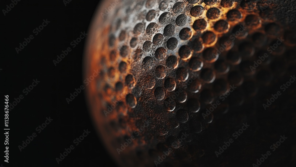 Poster rusty sphere with raised texture on a black background.