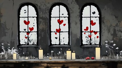 embrace the spirit of easter: a stunning church scene with stained-glass windows and candles - perfect as a poster for your spiritual interior decor!