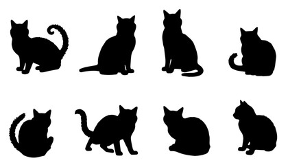 Cats silhouettes in different poses