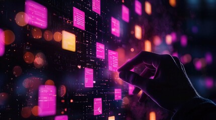 Hand Interacting with Digital Interface in Futuristic Environment