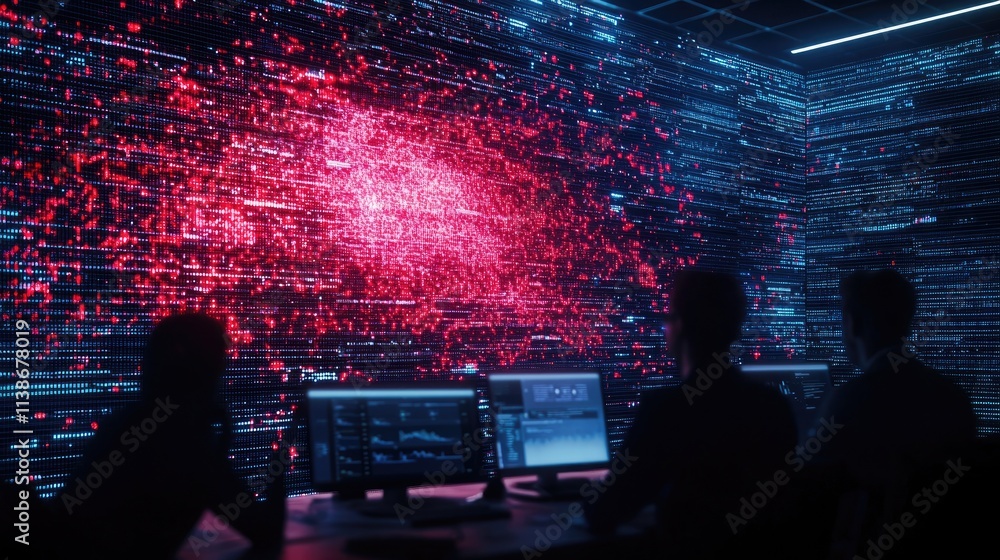 Poster data visualization in cyber security operations center with monitors