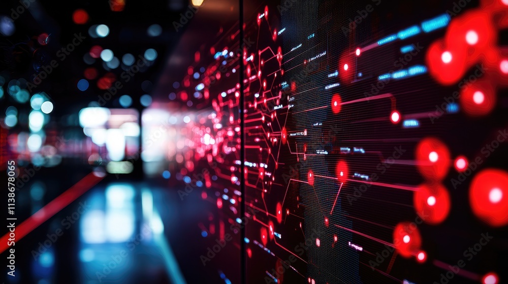 Poster abstract technology background with red and blue data visualization