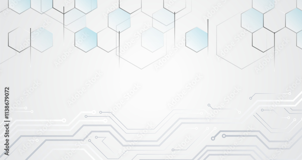 Aufkleber Modern science vector presentation. Abstract hexagons, futuristic concept. Data transfer and protection, internet communication on a grey background. High computer technology design.
