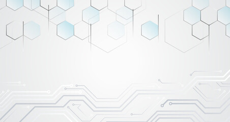 Modern science vector presentation. Abstract hexagons, futuristic concept. Data transfer and protection, internet communication on a grey background. High computer technology design.