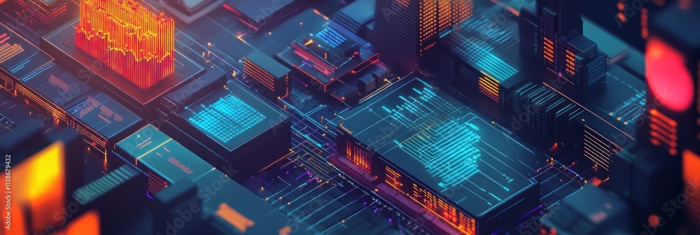 Aufkleber futuristic digital circuit board with glowing elements.