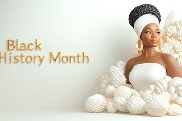 Portrait of a woman wearing traditional African-inspired attire, symbolizing pride and cultural heritage. Text reads "Black History Month."