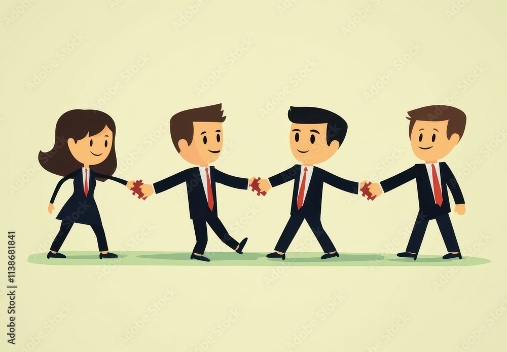 Poster business team working together to connect puzzle pieces diverse office workers helping each other wi