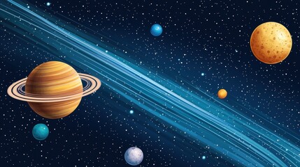 A Vibrant Cosmic Scene Featuring Colorful Planets and Rings