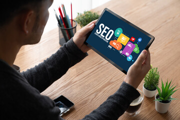 SEO search engine optimization for modish e-commerce and online retail business showing on computer...