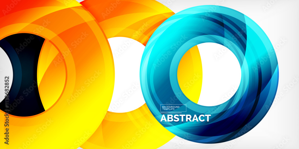 Poster bright colorful circles with light effects. abstract background