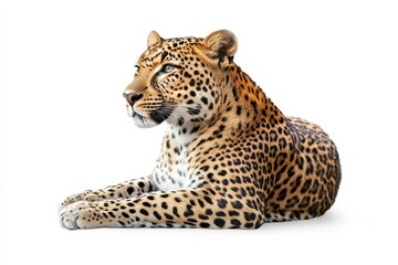 Fototapeta premium Majestic leopard resting, showcasing its spots.