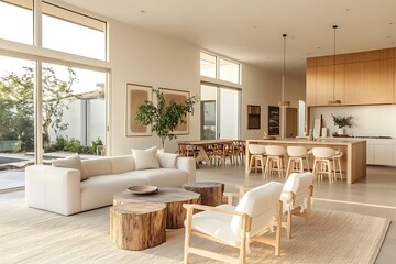 Fototapeta premium Beautiful Modern Living room Interior with furniture's ,mockup frame , posters, wall -3d Rendering