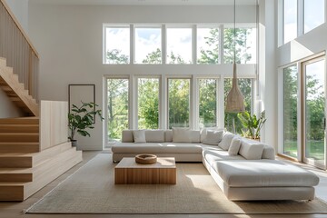 Fototapeta premium Beautiful Modern Living room Interior with furniture's ,mockup frame , posters, wall -3d Rendering