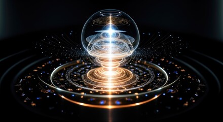 Futuristic glowing orb with digital patterns and energy waves