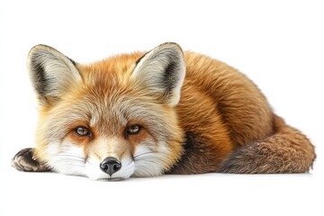 Obraz premium Red fox resting on white background