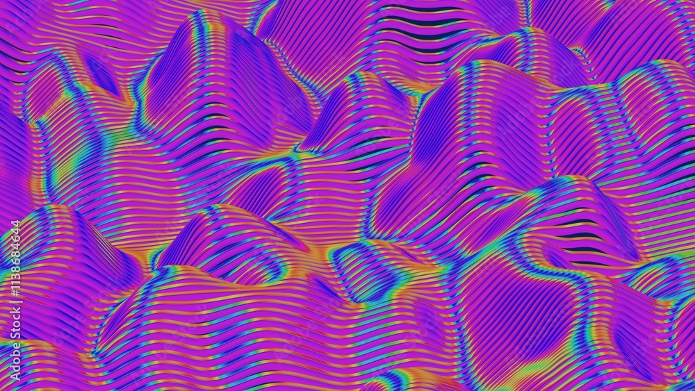 Poster Colorful Abstract Wavy Surfaces with Gradient Patterns