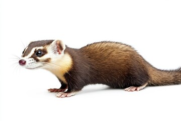 Fototapeta premium Adorable young ferret posing against a white background.
