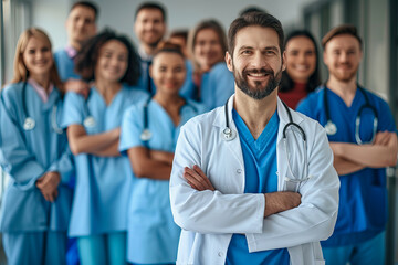 Kind hospital doctors smile, symbolizing their care for patients and the benefits of medicine, highlighting healthcare and health care.