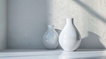 Minimalistic white ceramic vases on a clean white surface