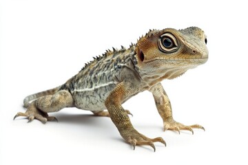Obraz premium Close-up of a young lizard on white background.