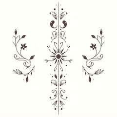 Fototapeta premium Symmetrical Art Nouveau Floral Design in Dark Brown for Decorative Pattern
