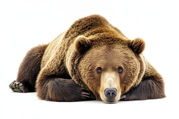 Obraz premium Grizzly bear resting on white background