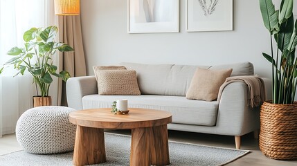 Beautiful Modern Living room Interior with furniture's ,mockup frame , posters, wall -3d Rendering