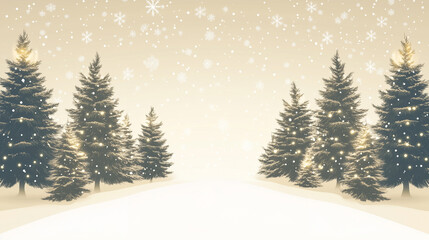 Obraz premium Sleek pine trees with a snowy ground and a warm holiday greeting, vector illustration for background, greeting card, copy space