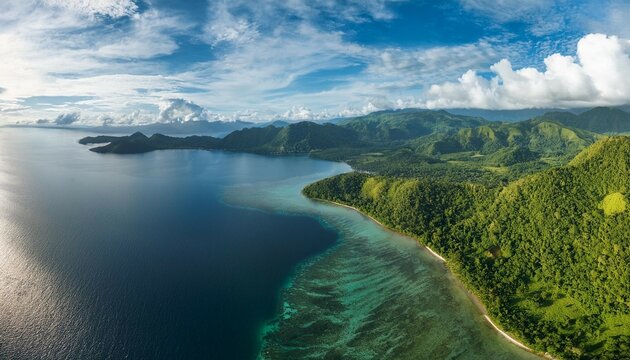 aerial drone view of bay of wewak east sepik province papua new guinea