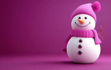 Fototapeta premium 3D cute Snowman on bright purple background