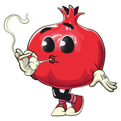 Cute Kawaii Pomegranate character smoke calmly, vector hand drawn cartoon isolated icon illustration, work of hand drawn