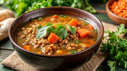 Hearty lentil soup with carrots, parsley, and a flavorful broth