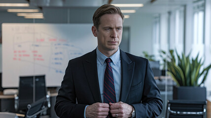 Confident Businessman Adjusting Suit In Office