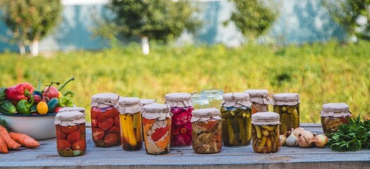 canning vegetables in jars. Selective focus