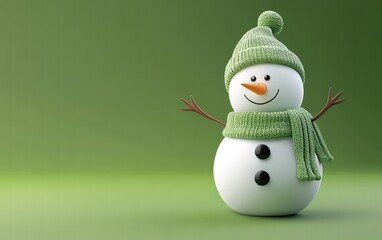 3D cute Snowman on bright green background