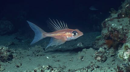 Fototapeta premium Vibrant Orange Fish Swimming Gracefully in Clear Underwater Scene