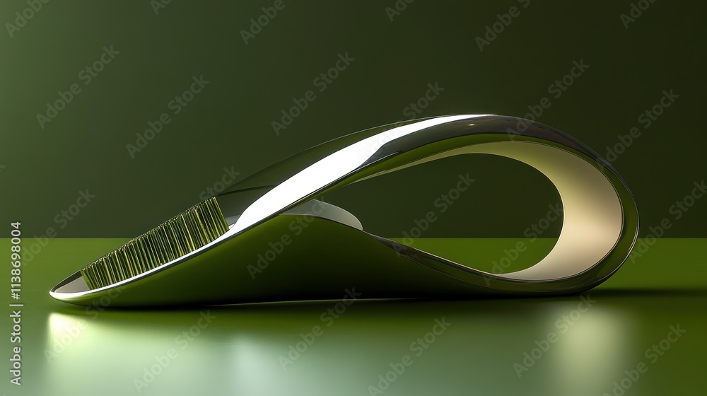Wall mural sleek silver loop structure with green background.