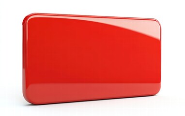 A blank rectangular sign with a glossy red finish and rounded corners on a bright white background
