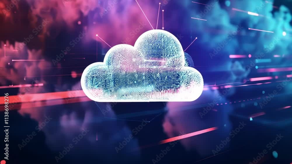 Poster complex network of connections forming a cloud symbol, representing cloud computing and data storage