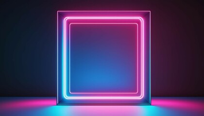 vertical rectangular pink and blue glowing neon picture frame on a dark background 3d illustration rendering empty copy space in the middle mockup