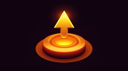 Fototapeta premium 3D glowing orange upward arrow on dark background. progress and growth concept