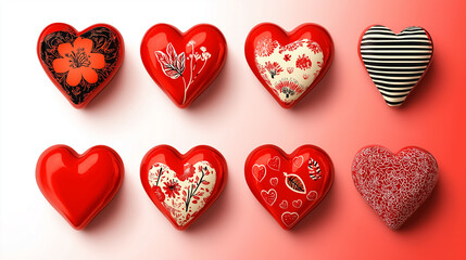 Fototapeta premium PNG set of red hearts 3D