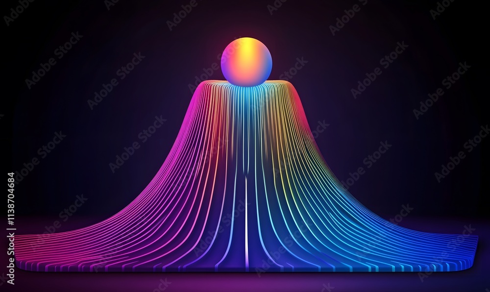 Poster colorful gradient lines flow under a luminous sphere.