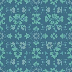 Obraz premium Serene Teal Floral Damask Pattern 