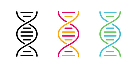 DNA icon. Genetic molecule vector illustration. Genome biology colorful spiral chromosome symbol. Molecular helix biotechnology pictogram. Chemistry sign. Gene medicine evolution concept.